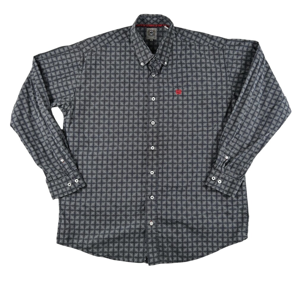 Cinch Shirt Mens Medium Gray Geometric Long Sleeve Button Down Western Casual